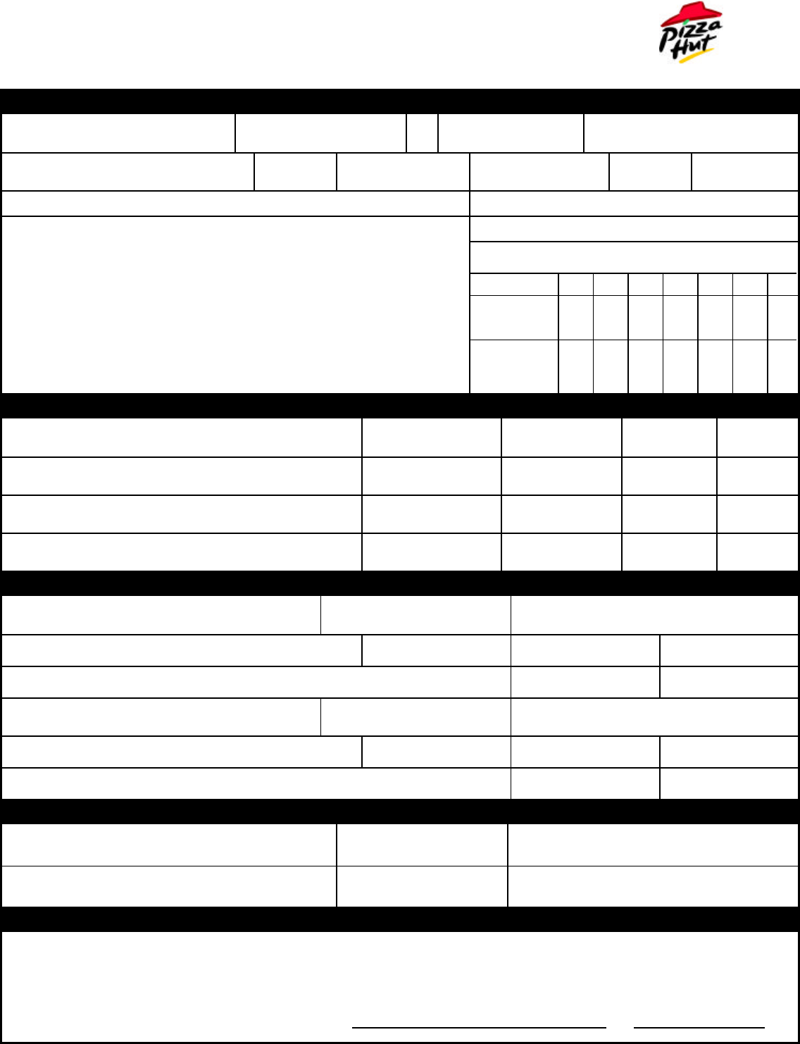 Free Pizza Hut Employment Application PDF 157KB 1 Page(s)