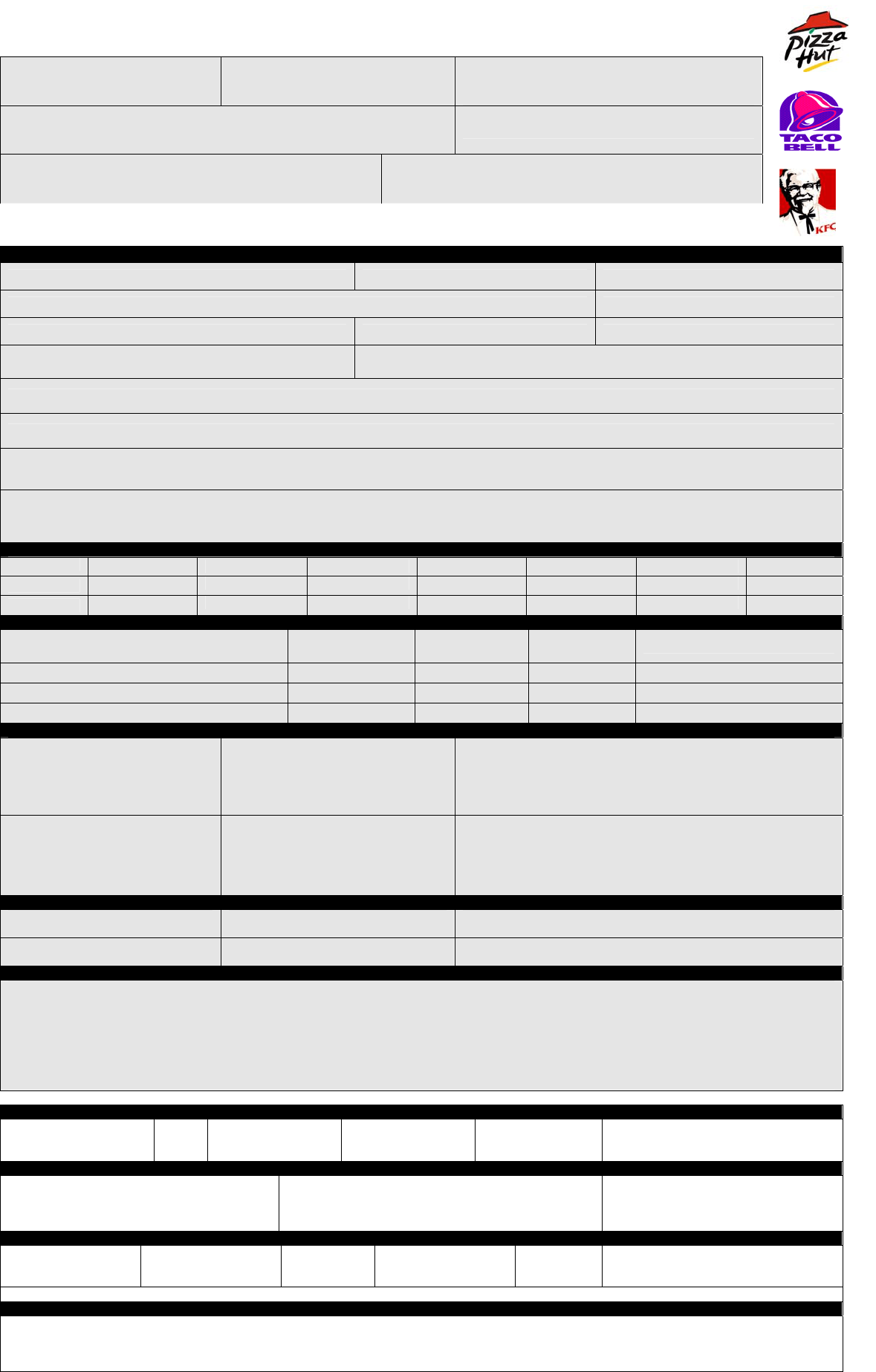 Free Pizza Hut Employment Application PDF 41KB 1 Page(s)