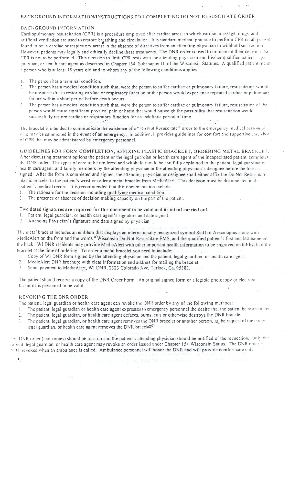 Free Wisconsin Do Not Resuscitate Form PDF 3509KB 2 Page(s)
