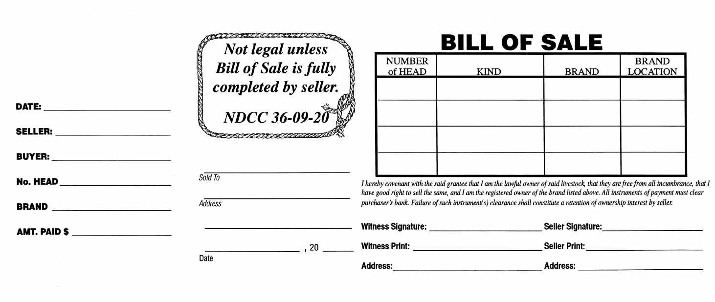 Free North Dakota Livestock Bill of Sale Form PDF 129KB 1 Page(s)
