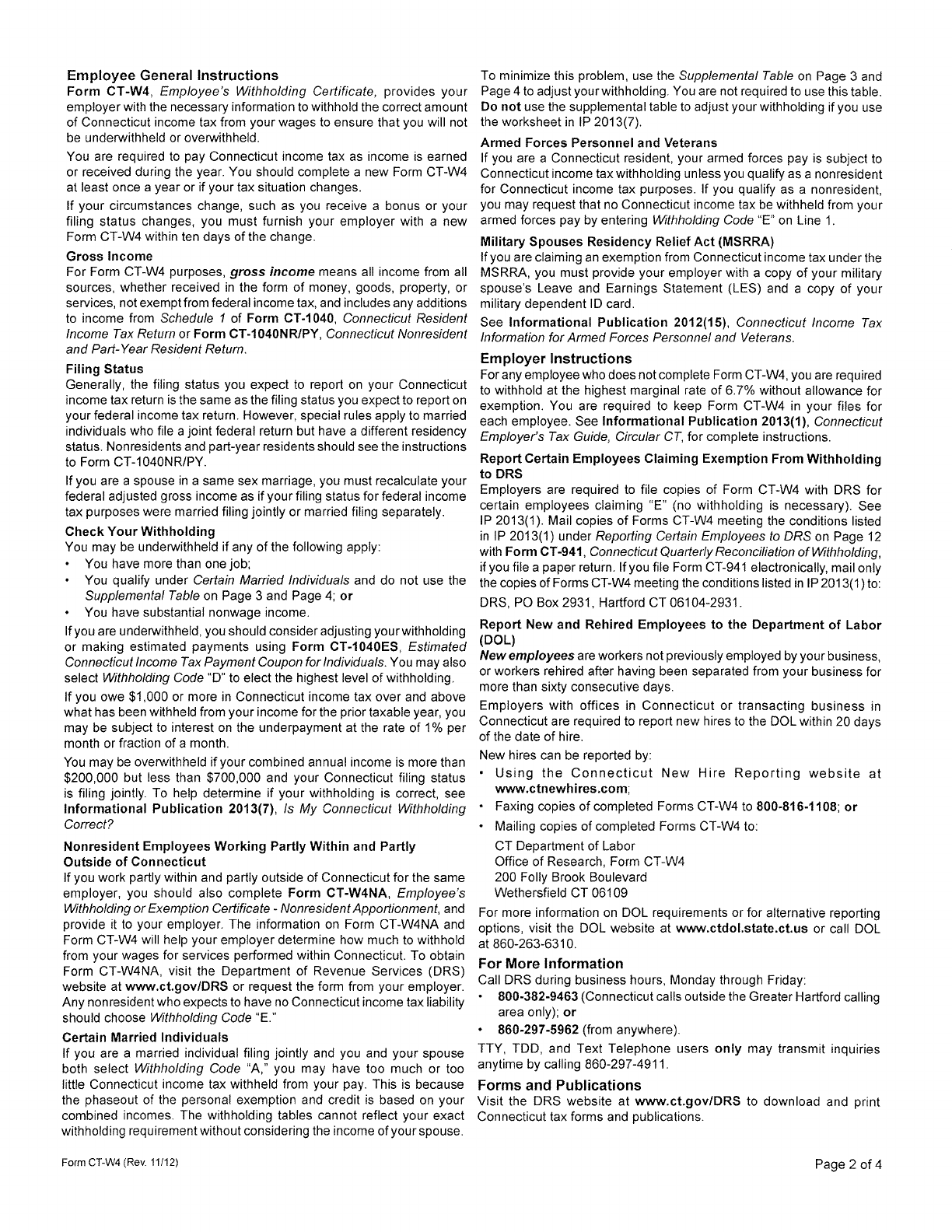 Free Connecticut Form CTW4 (2013) PDF 388KB 4 Page(s) Page 2