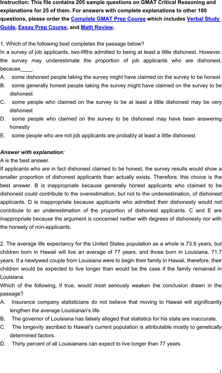 GMAT Sample Questions Template Free Download Speedy Template