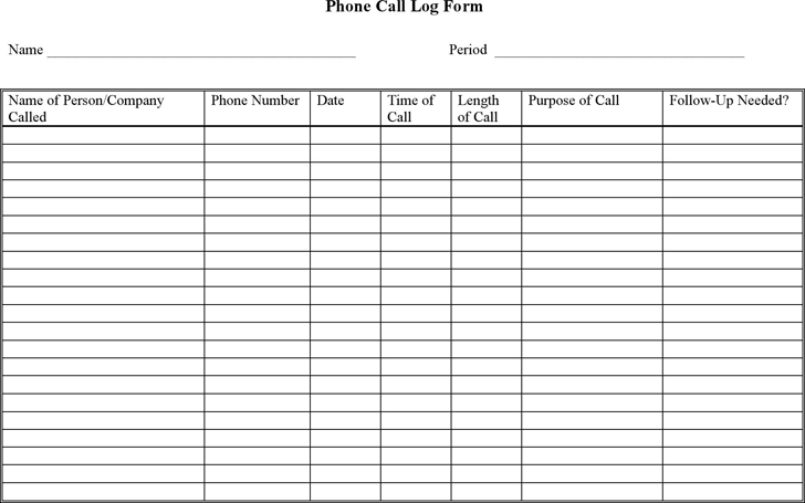 Free Phone Call Log Form doc 50KB 1 Page(s)