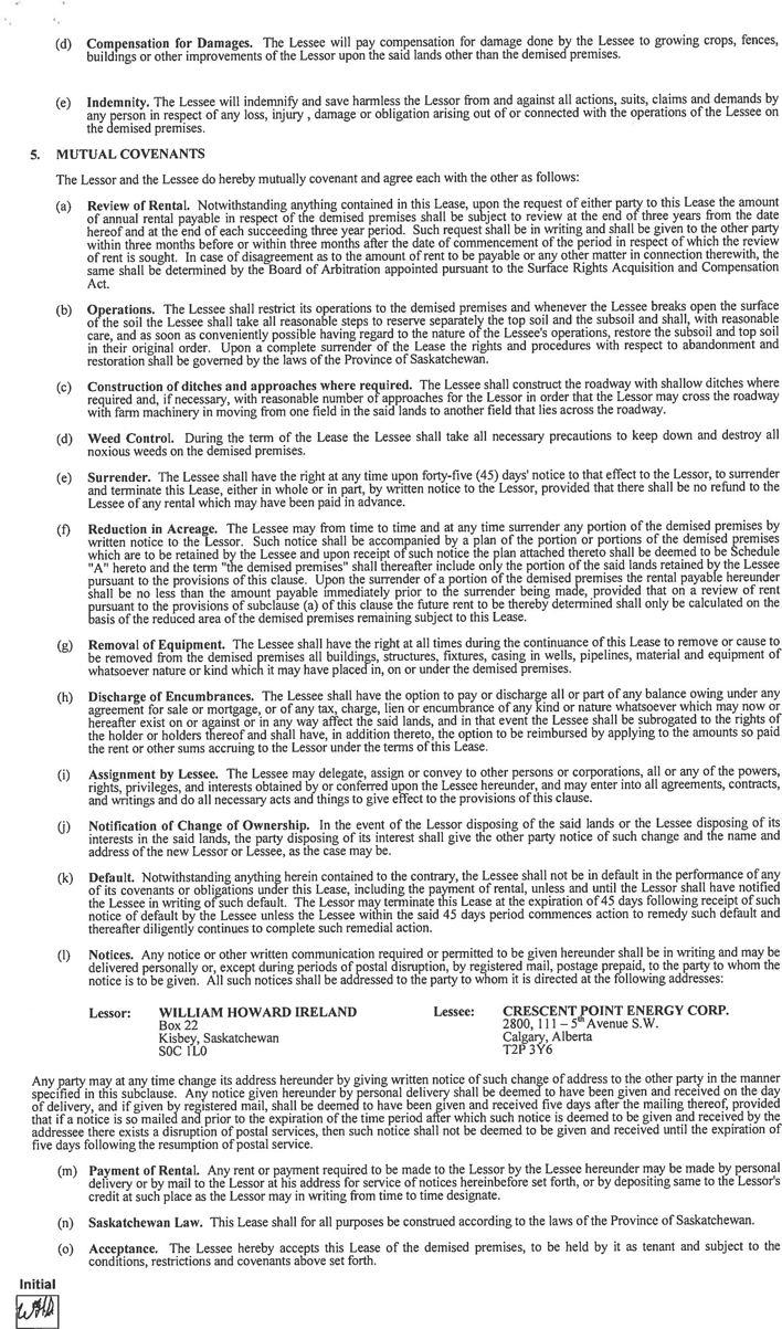 Free Saskatchewan Surface Lease Sample PDF 441KB 10 Page(s) Page 2