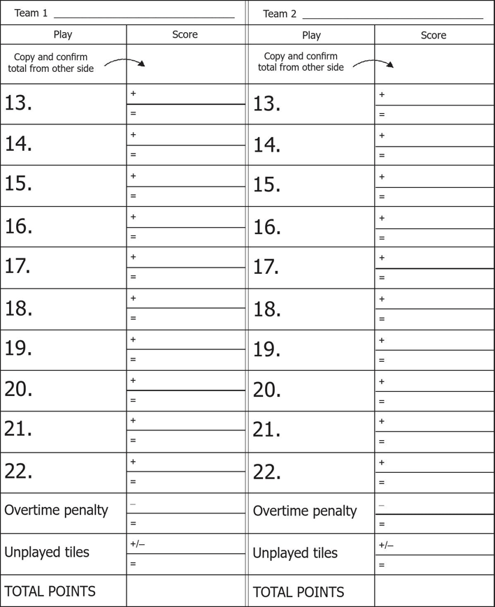 Free Scrabble Score Sheet PDF 47KB 2 Page(s) Page 2