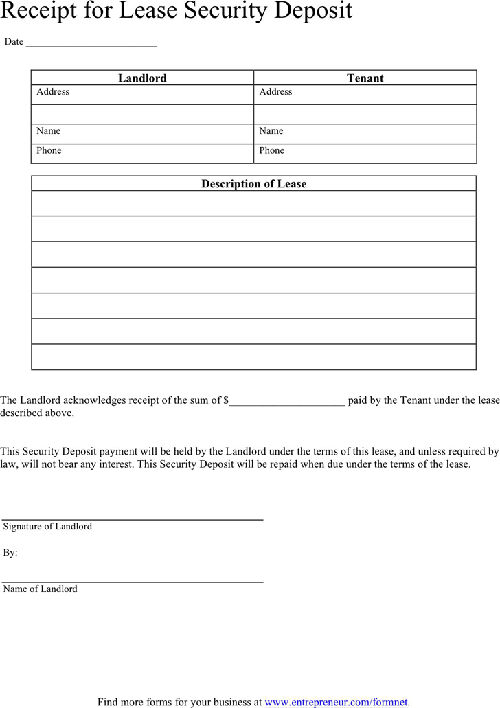 Security Deposit Receipt Template Free Download Speedy Template
