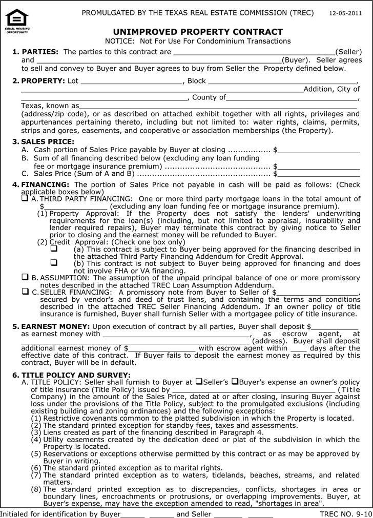 Free Unimproved Property Contract PDF 80KB 8 Page(s)