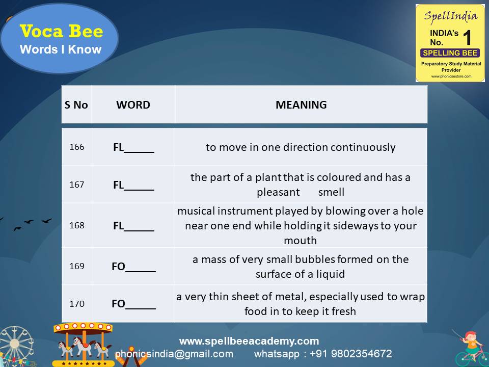Voca Bee Competition Exam Spelling Spell Bee Class 2
