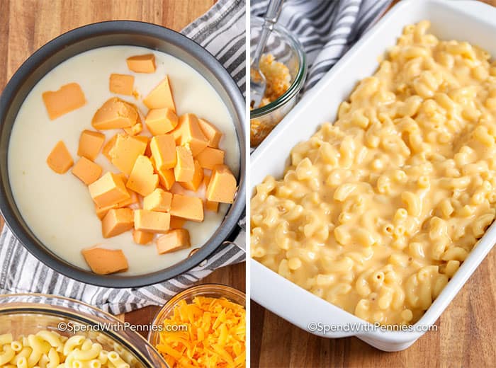 Make cheese sauce with velveeta for mac and cheese gostec(022)