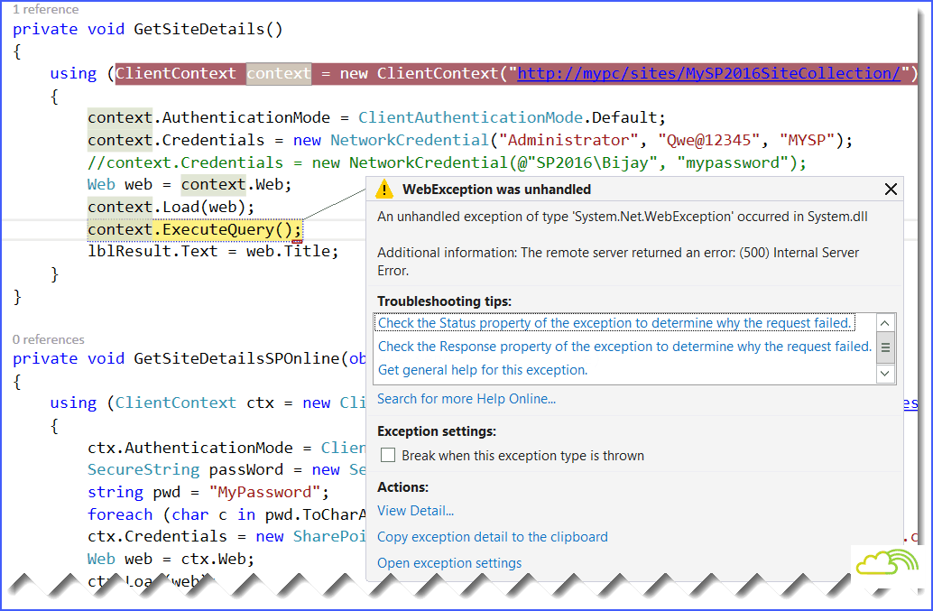the remote server returned an error 500 internal server error