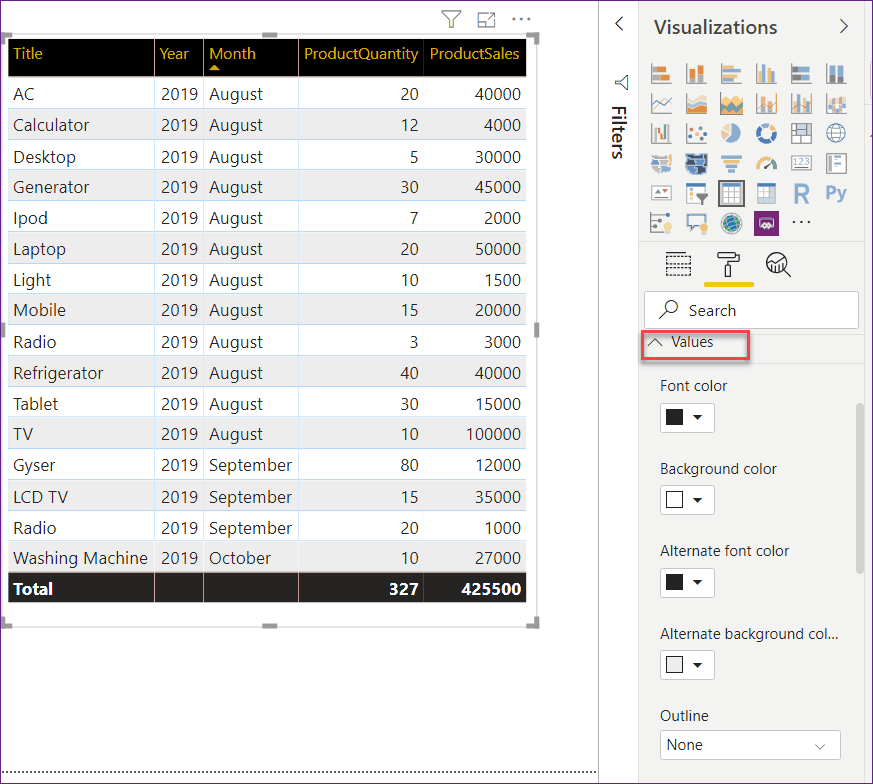 Power bi table visualization SPGuides