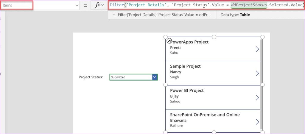 PowerApps Gallery Control Filter Example SPGuides