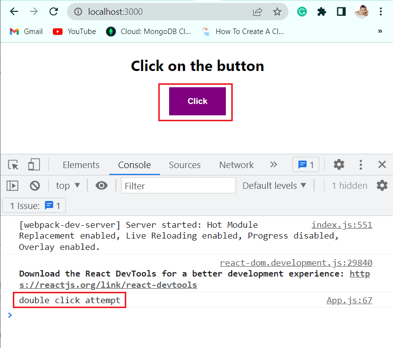Handling Events in React js tutorial with examples