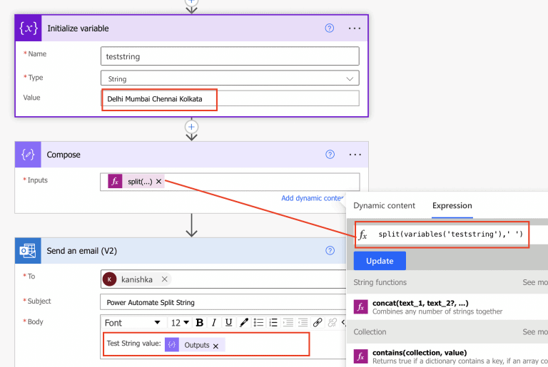 How to split a string into an array in Power Automate? SPGuides