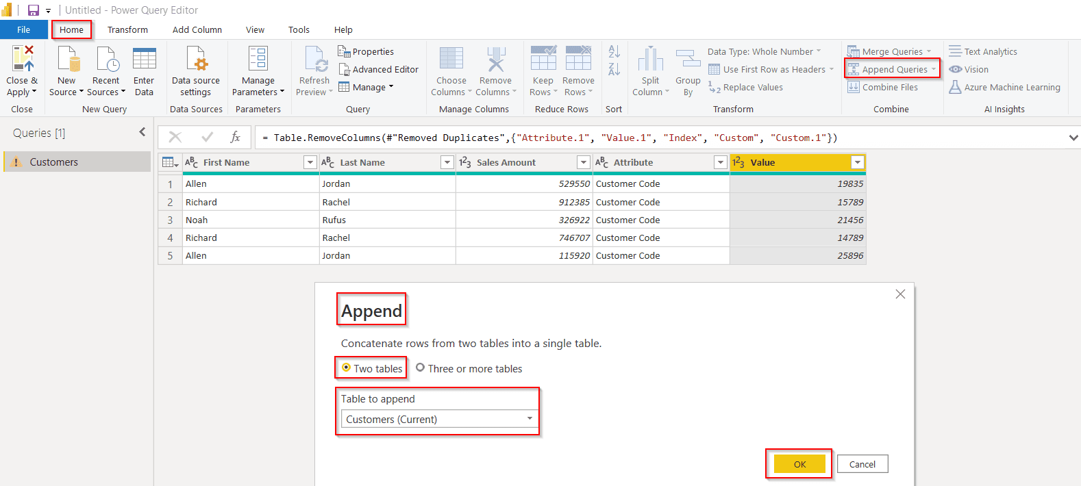 How to Append Columns in Power BI using Power Query Editor