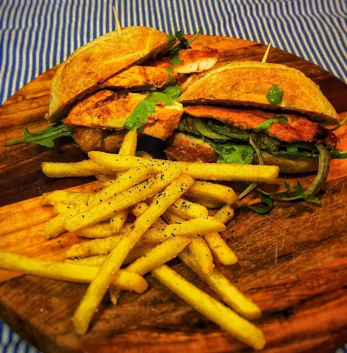 Chicken Tikka Baguettes with Green Chutney Dressed Crunchy Salad