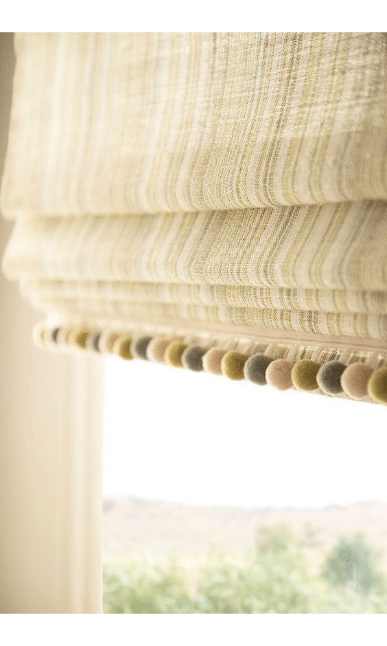 Roman Shades with Pom Poms Trim I Spiffy Spools