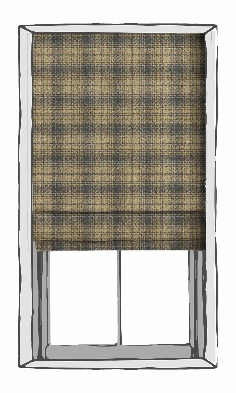 'Anjou Pear' Plaid Roman Shades (Yellow & Navy Blue/Grey)