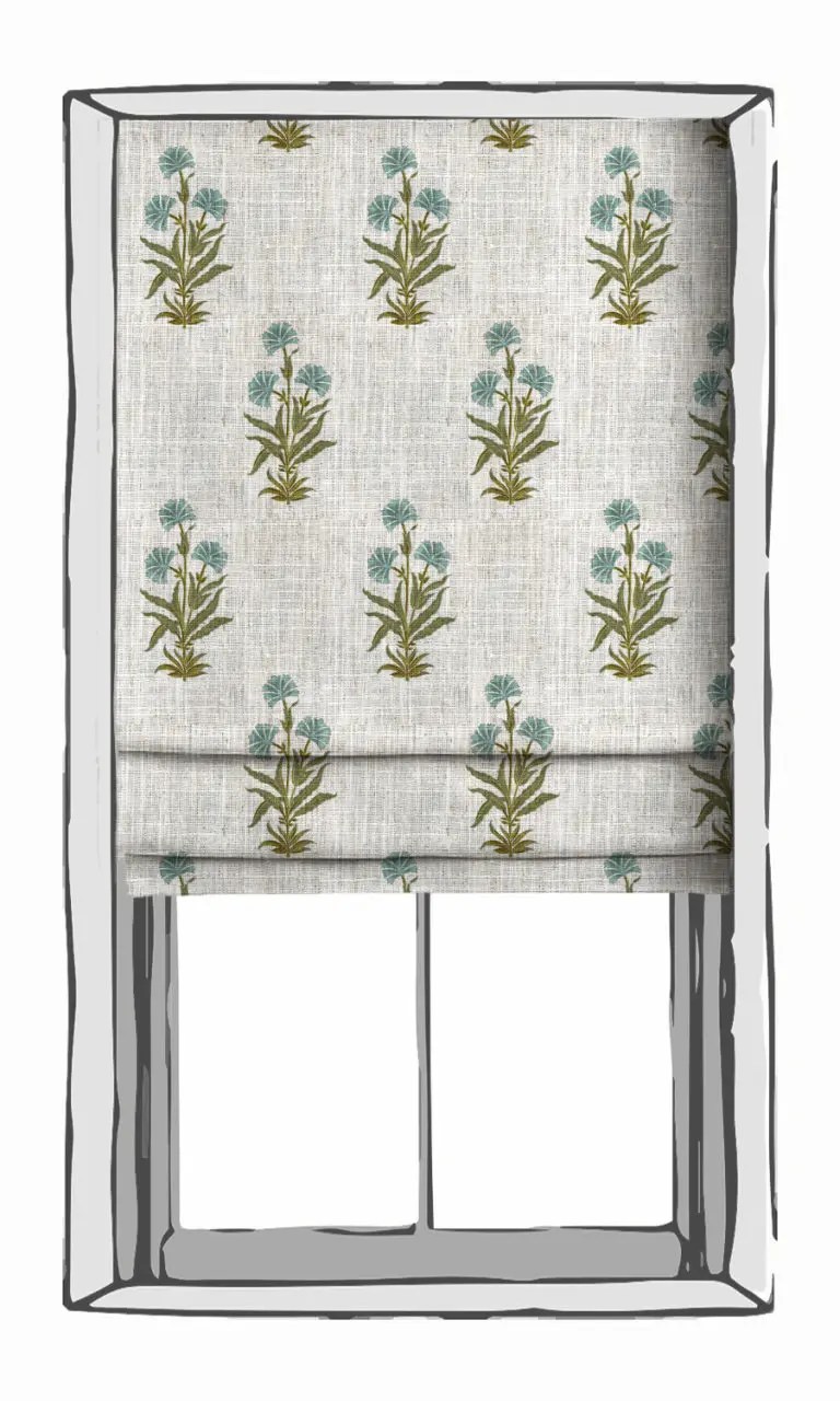 'Amer' Modern Floral Roman Shades (Green/ Blue/ White)