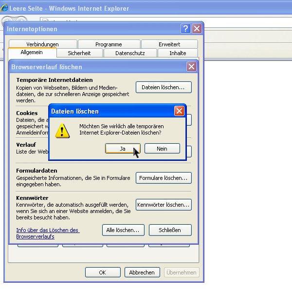 Explorer 7 Anleitung zum Löschen des Browsercaches und der
