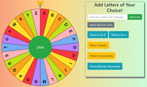 Spin the Wheel to Generate Random Letters A to Z