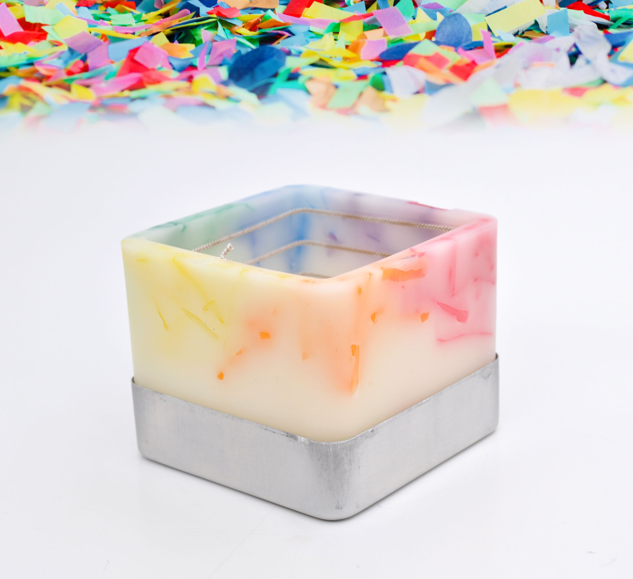 Rainbow Confetti Square Spiral Candle Spiral Melt