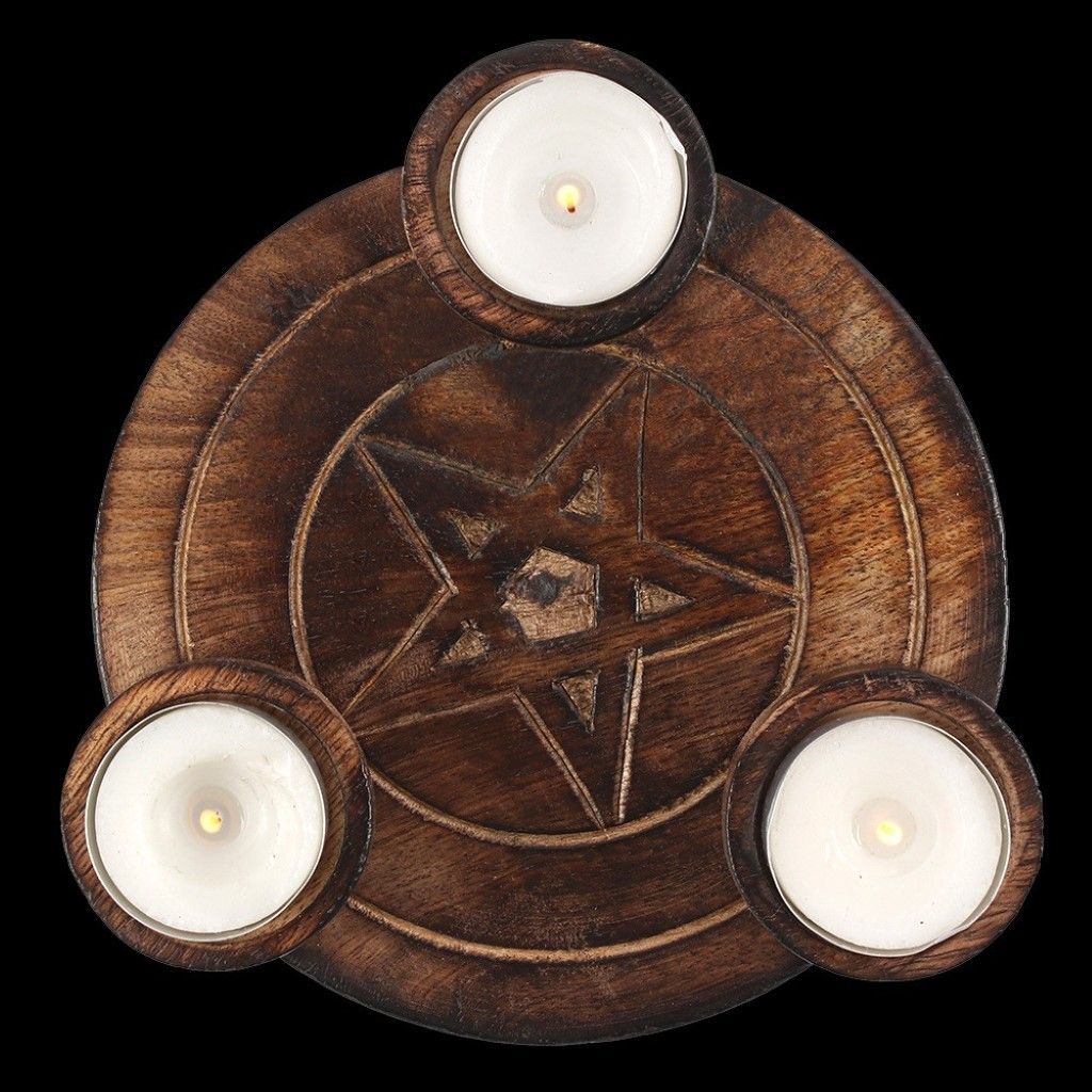 Wooden Pentagram Tea Light CandleHolder SpiritShack
