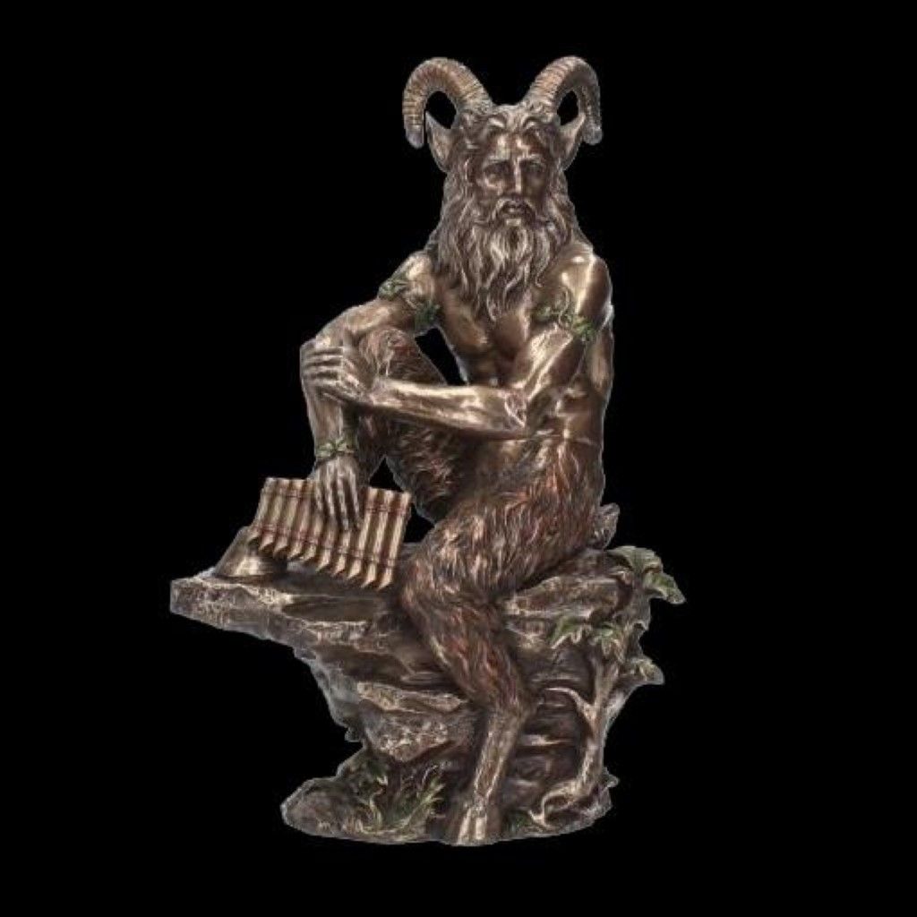 Bronze Ancient Greek God Pan With Pan Flute Figurine 30.5 cm