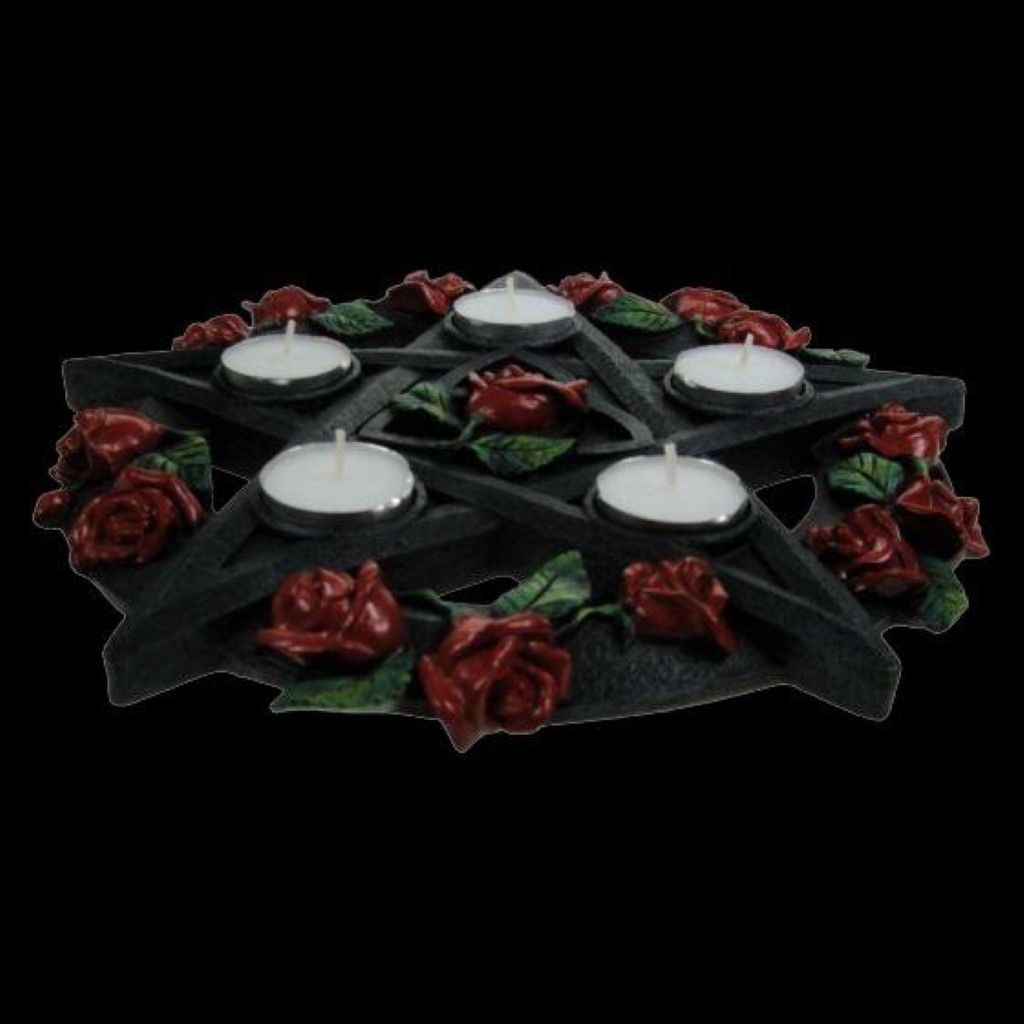 Black Gothic Rose Pentagram Tealight Holder Candle Holder