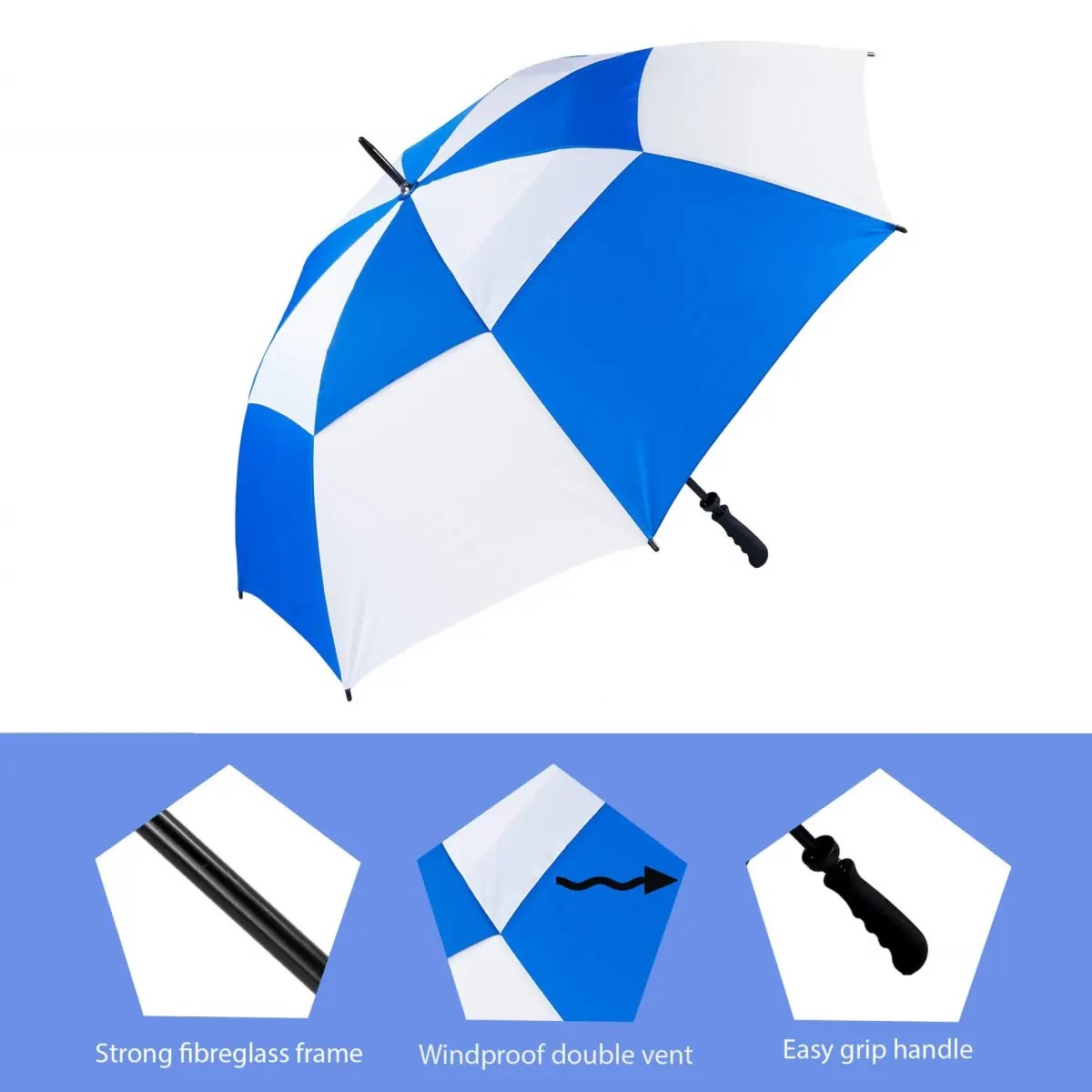 Royal Blue & White Vented Golf Umbrella Windproof Splash Innovations
