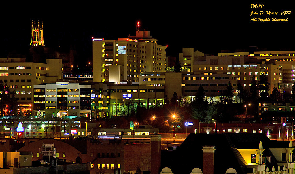 A view toward Sacred Heart Medical Center, shot from the top of Spokane