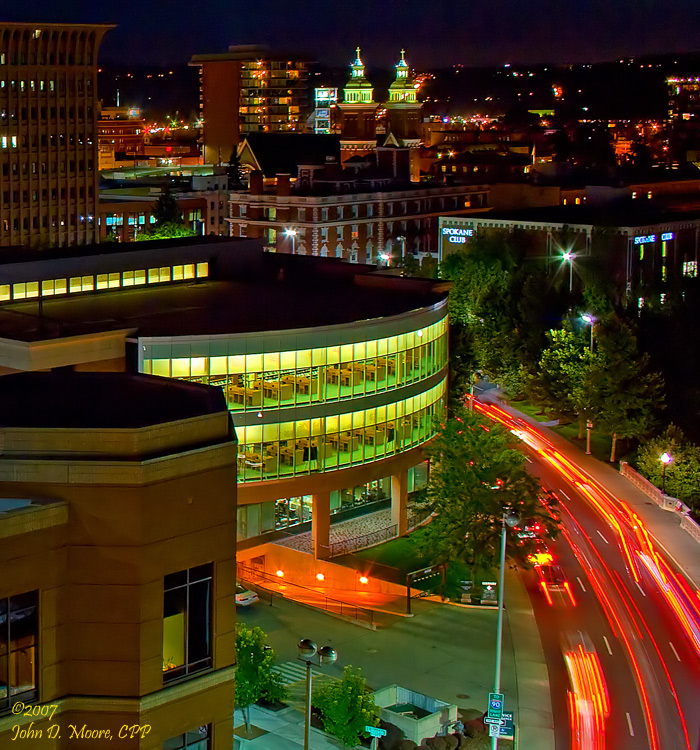 The west side of downtown Spokane. Spokane, Washington, Night photos