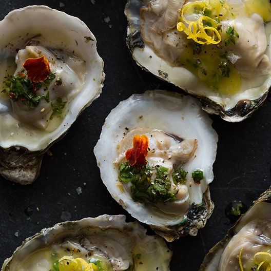 Roasted Oysters Spoon Fork Bacon