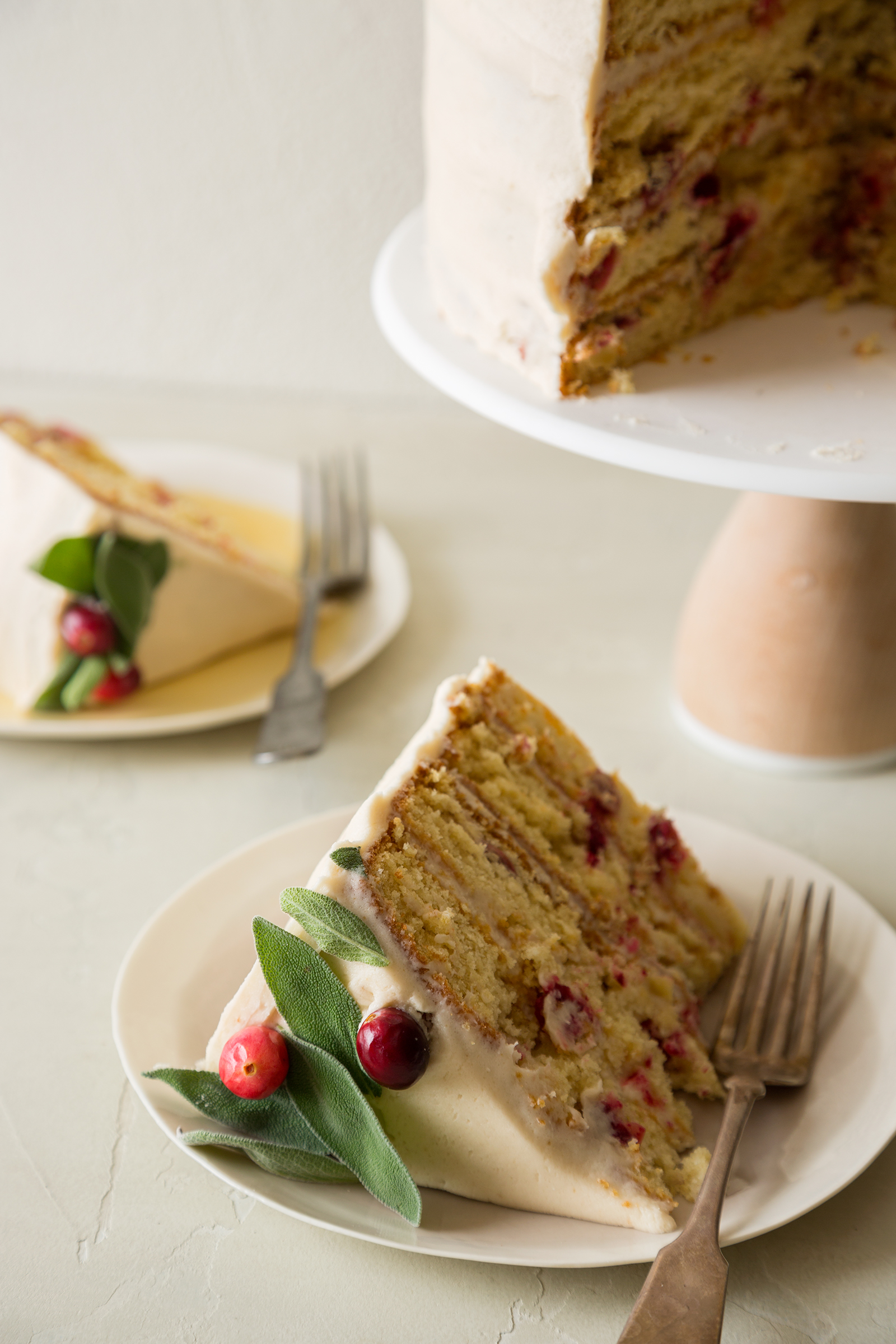 Apple Cranberry Cake with Brown Sugar Buttercream Spoon Fork Bacon