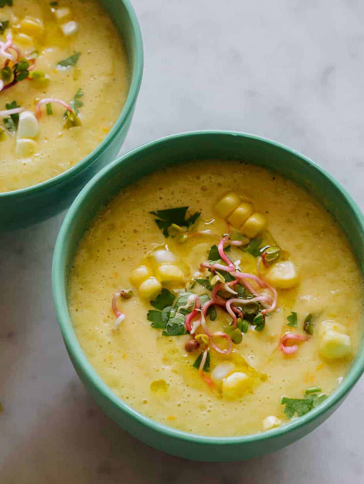 Sweet Corn Gazpacho Spoon Fork Bacon