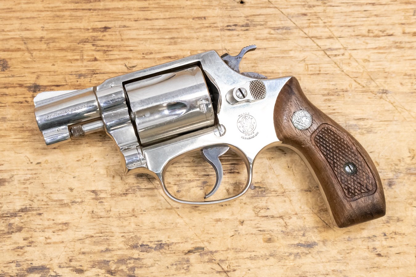 Smith & Wesson Model 36 38 Special NickelPlated Revolver with Wood