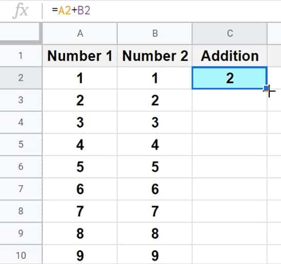 How to copy a formula down an entire column (2 Methods) in Google Sheets