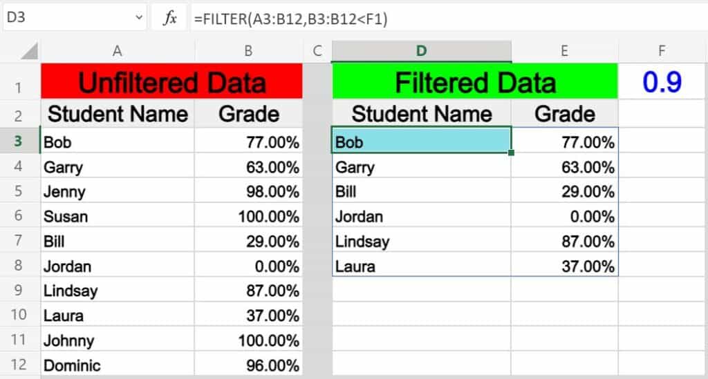 Using the FILTER function in Excel (Single or multiple conditions)