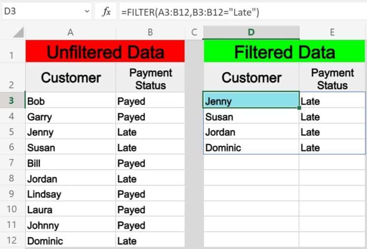 Using the FILTER function in Excel (Single or multiple conditions)