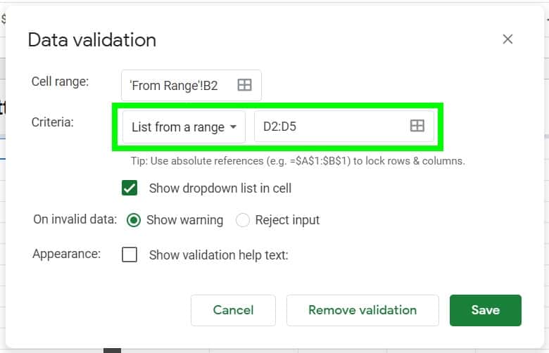 How to create a dropdown list in Google Sheets (Data validation)