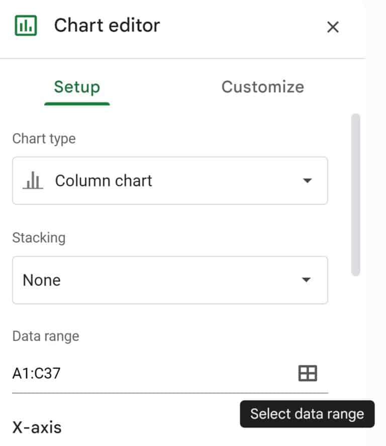 How to edit chart data range in Google Sheets