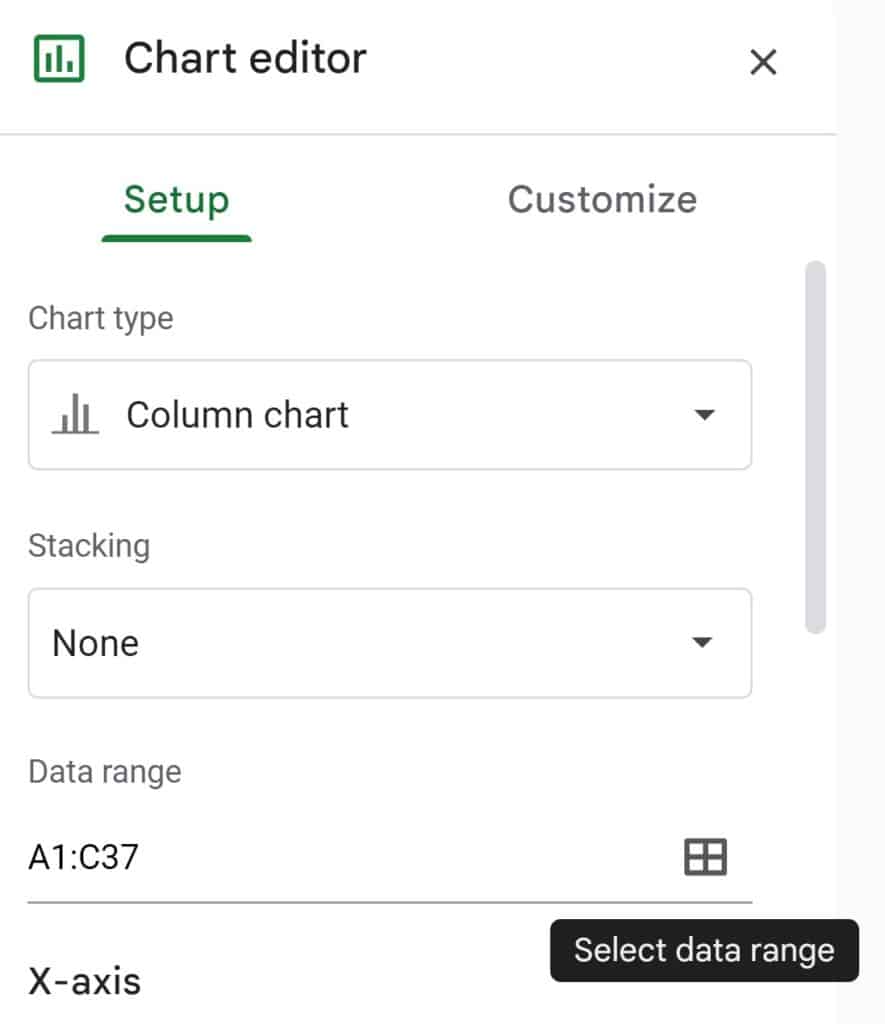 How to edit chart data range in Google Sheets