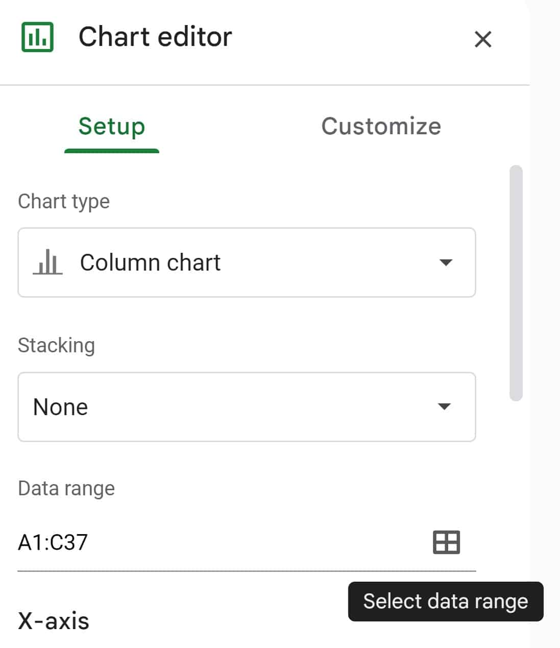 How to edit chart data range in Google Sheets
