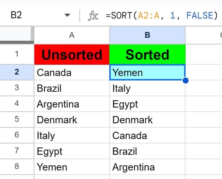 How to alphabetize (with or without a formula) in Google Sheets