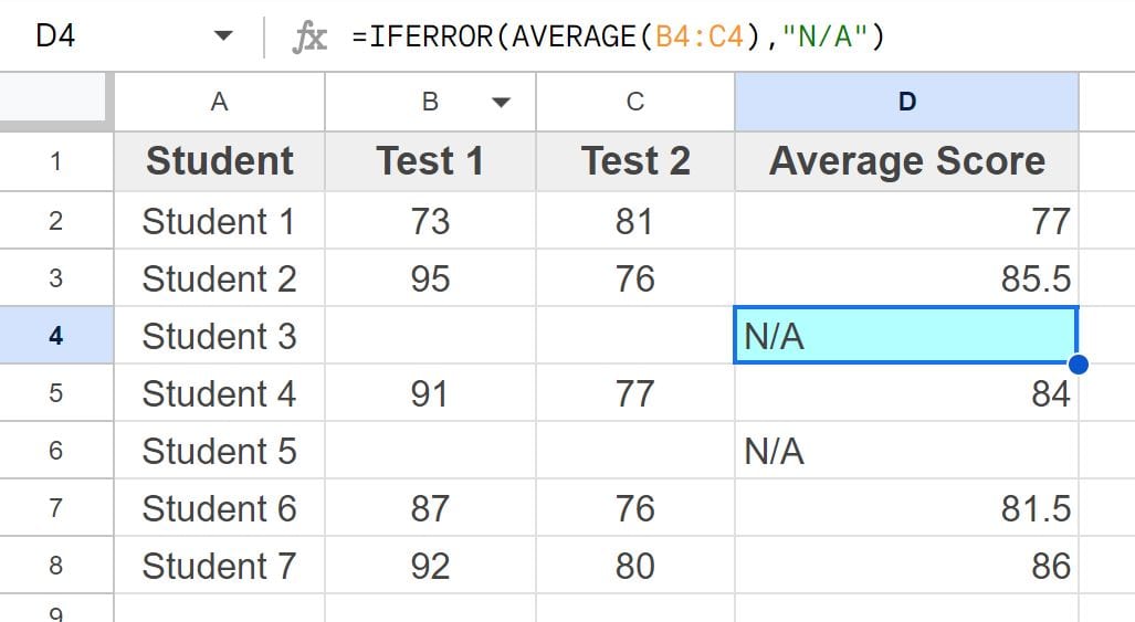 Fixing or removing the DIV/0! error (divide by zero) in Google Sheets