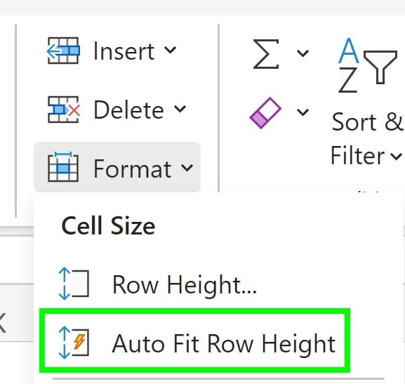 The Auto Fit Row Height menu option in Microsoft Excel Spreadsheet Class