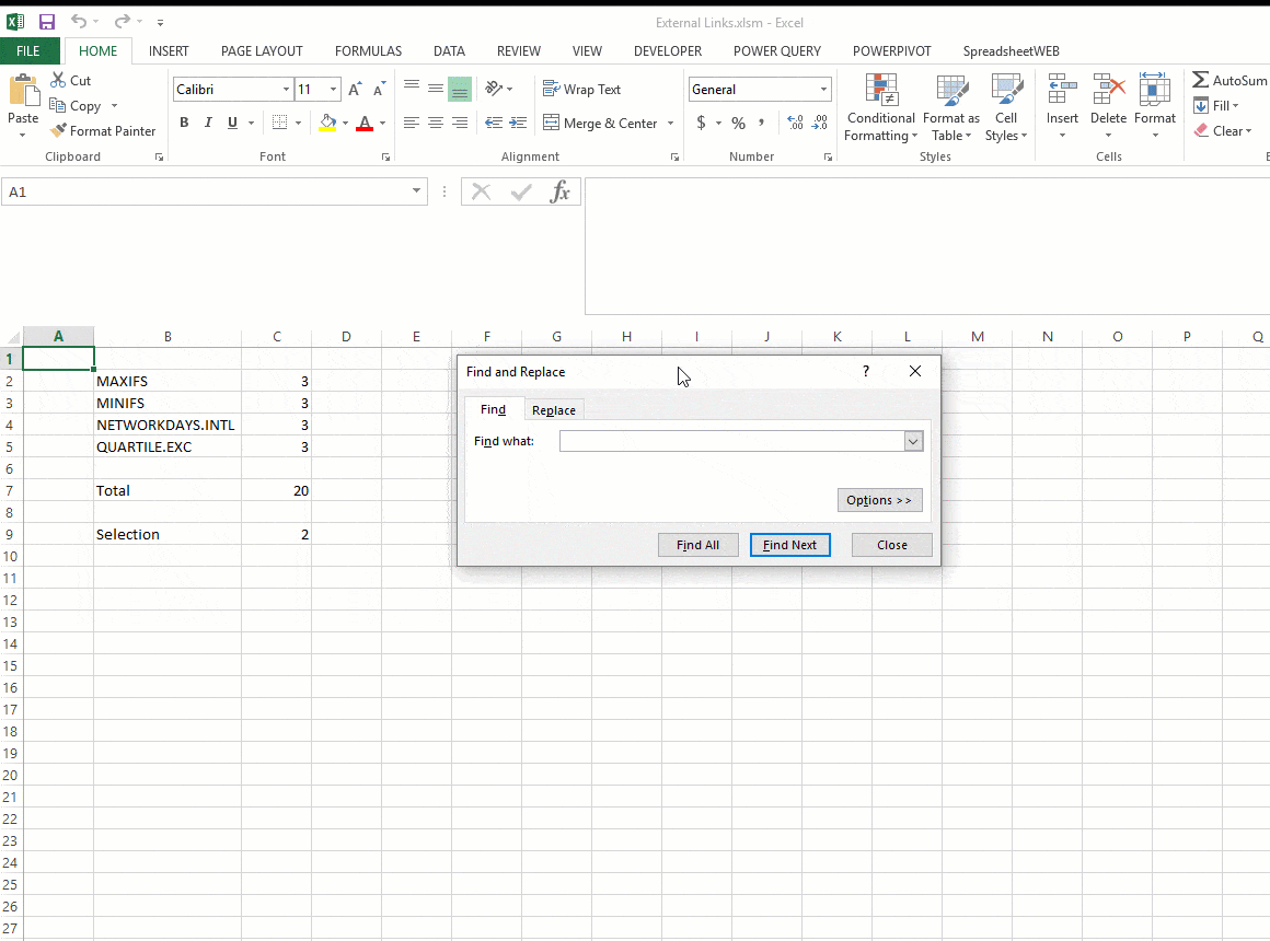 Dealing with Links or External References in Excel