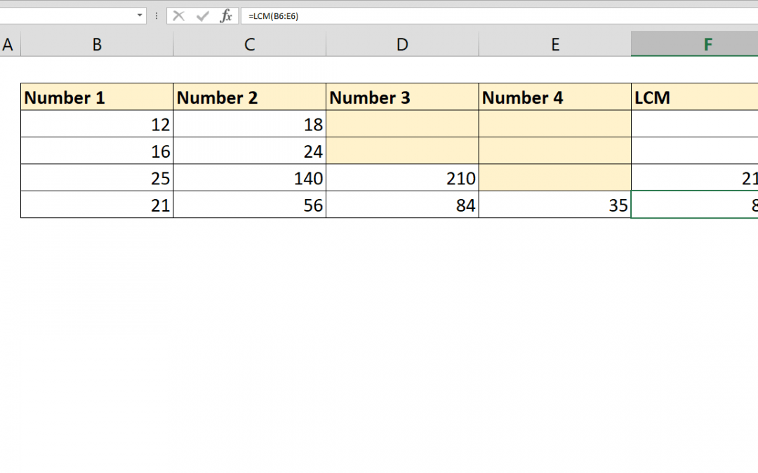 How to calculate Least Common Multiple with Excel