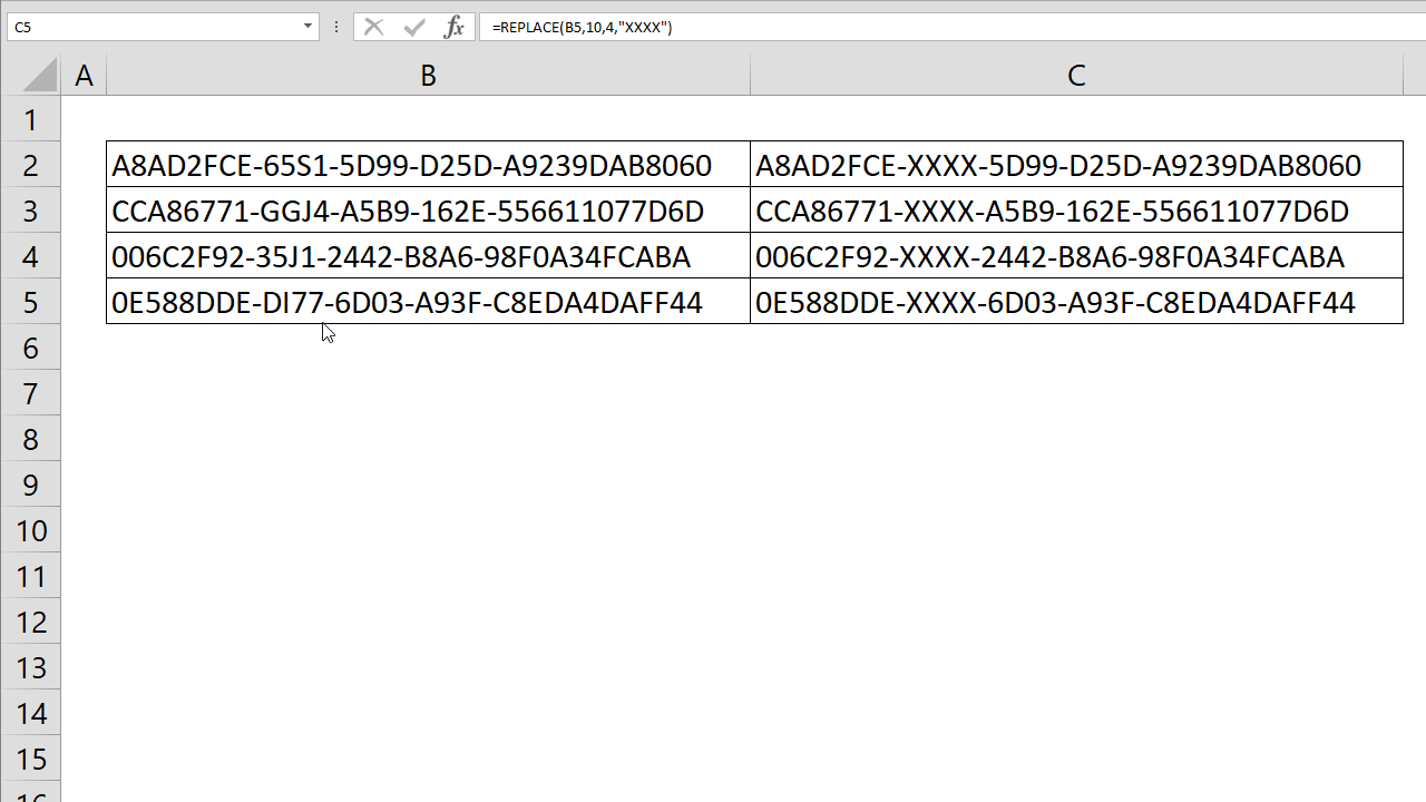 How to replace character in Excel by position