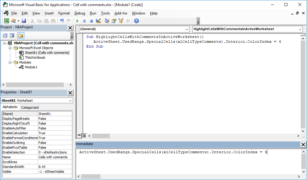 How to highlight Excel comment using VBA and find them quickly